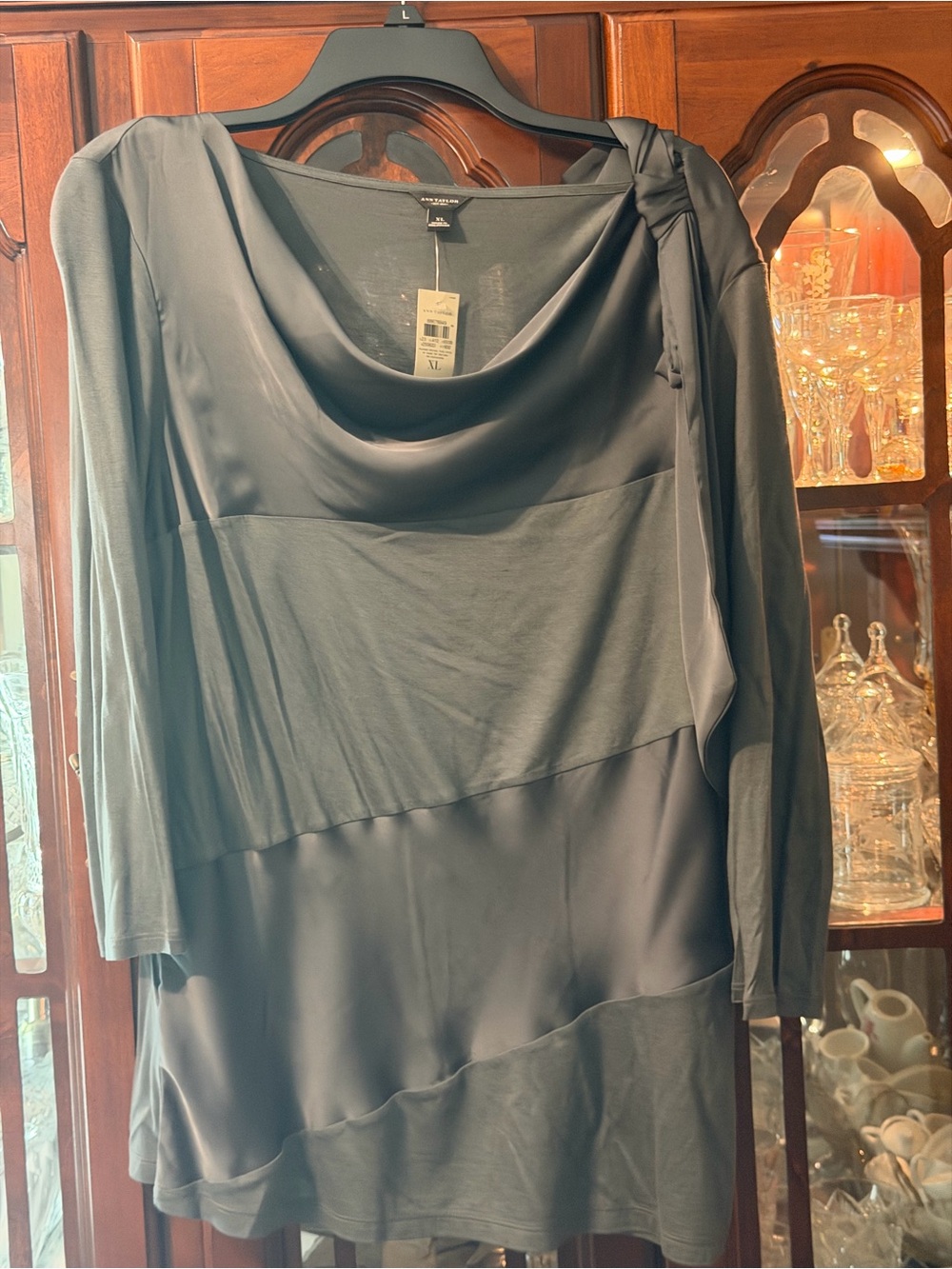 Ann Taylor Blue Gray Cowl Neck 3/4 Sleeve Blouse